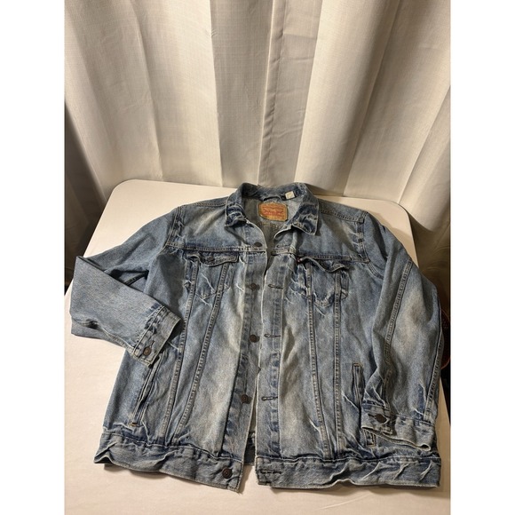 Levi Strauss Men Lt. Blue Denim Trucker Jean Jacket 3XL Distressed 72334 Grunge - Picture 2 of 10